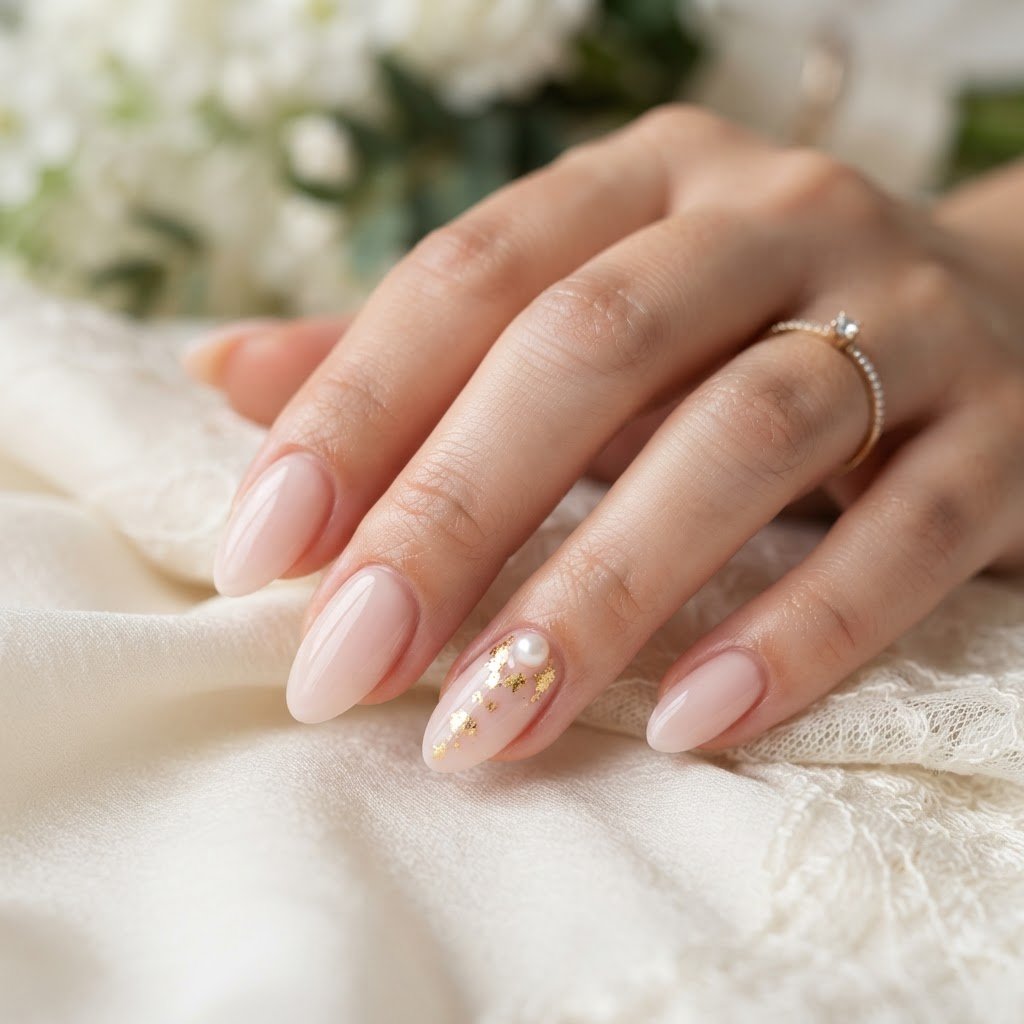 19 Elegant Fake Nails Designs: Pearl & Gold Bridal Ideas