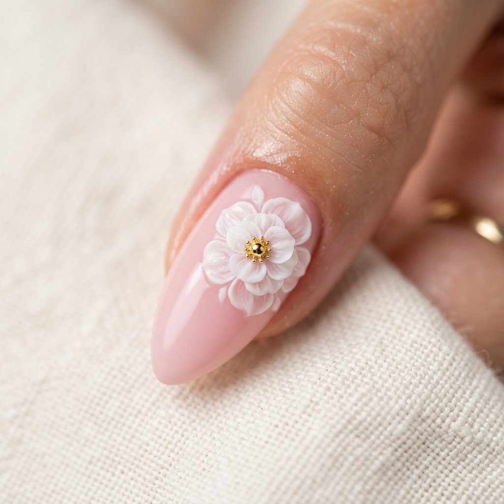 3D Flower Press On Nails: Trendy Soft Pink Styles