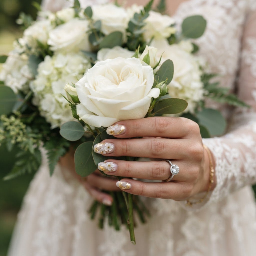Best Press-On Nails for Brides With 3D Floral Details