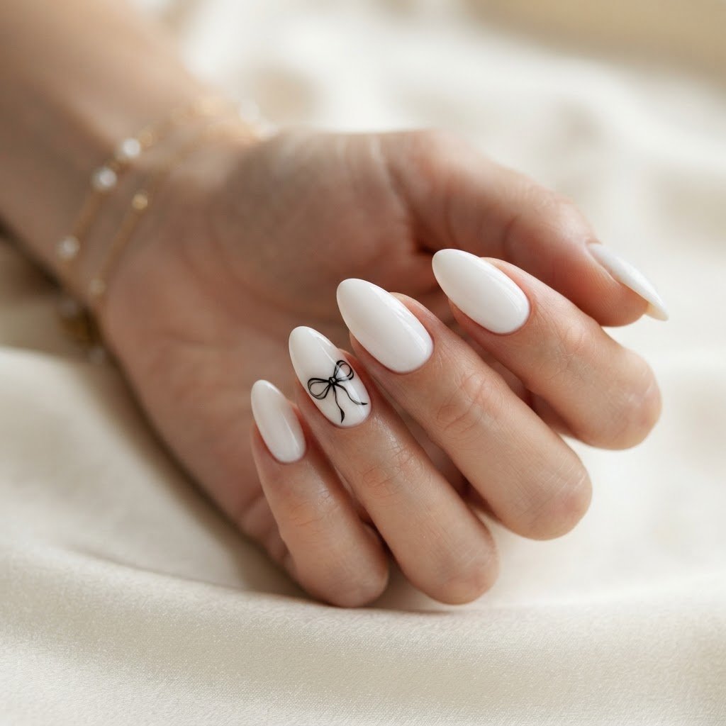 Stunning Black & White Y2K Bow Fake Nails Designs