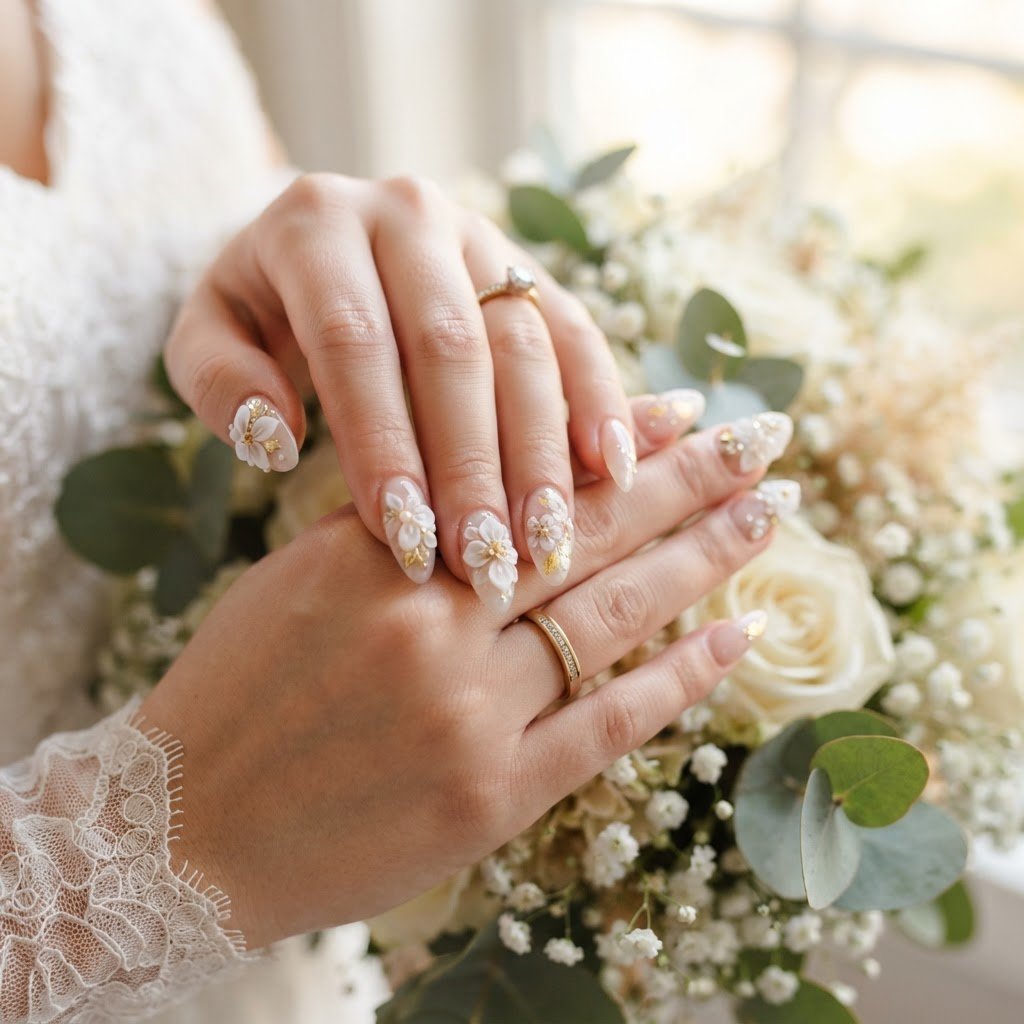 Bridal Press-On Nails with 3D Flowers You Can Keep Forever