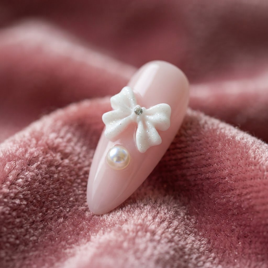 Coquette Aesthetic Press-On Nails: 3D Bows & Pearls Guide