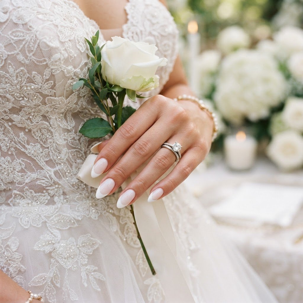 Elegant Press On Nails French Tips for Bridal Looks