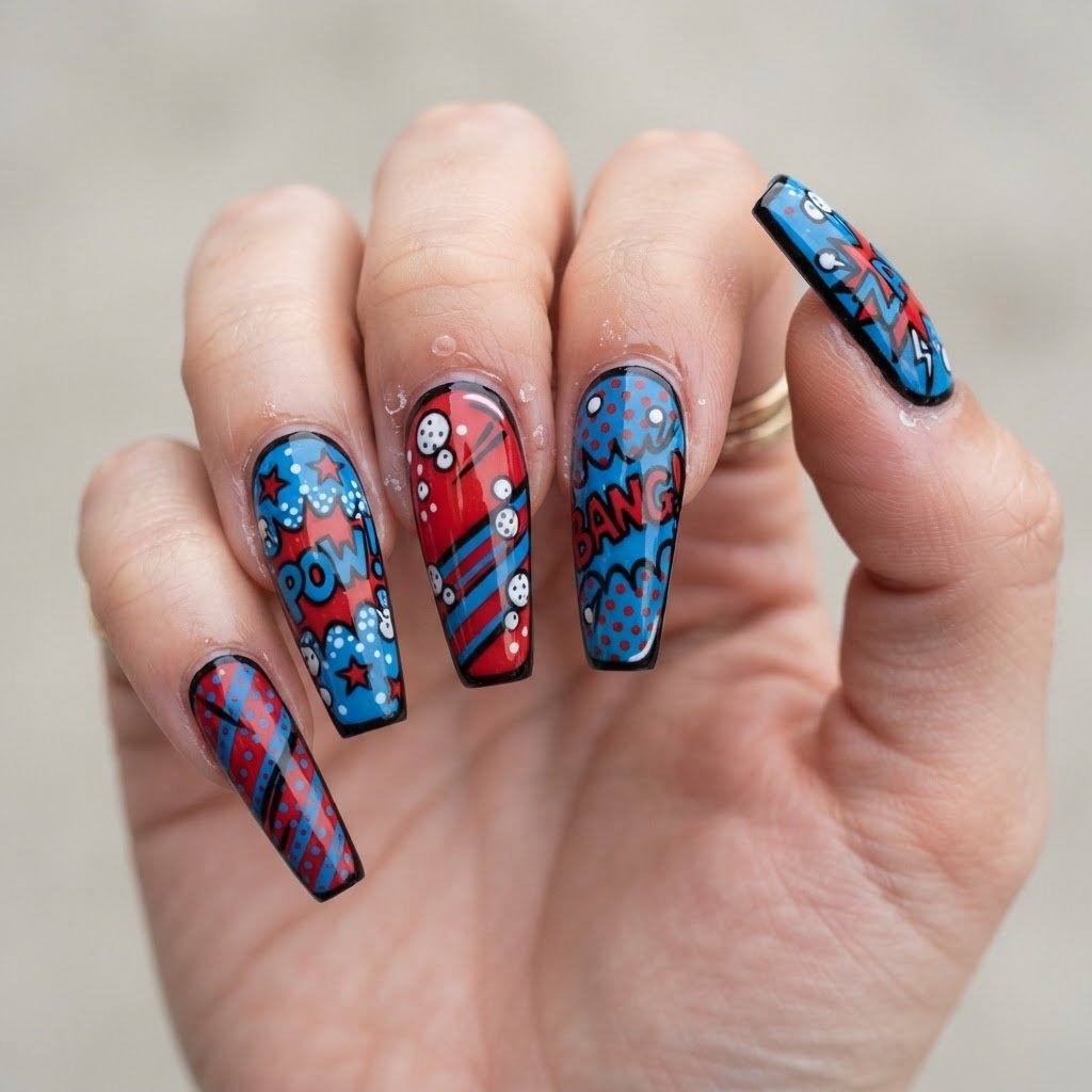 24 Stunning Fake Nails Designs: Comic-Book & Pop-Art Trends