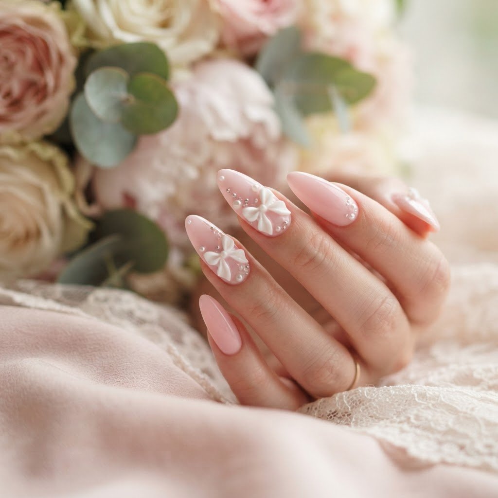 24 Stunning Fake Nails Designs with Coquette Bows