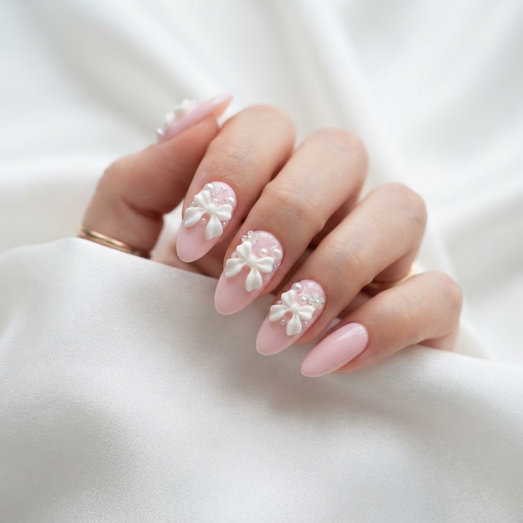 Stunning Fake Nails Designs: Soft Pink Coquette Style