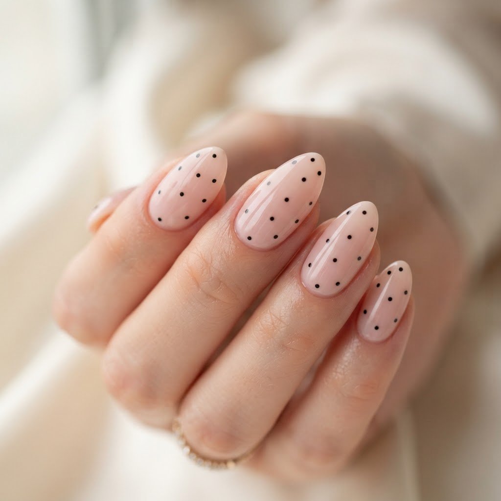 Cute and Classy Nude Pink Press-On Nails with Polka Details