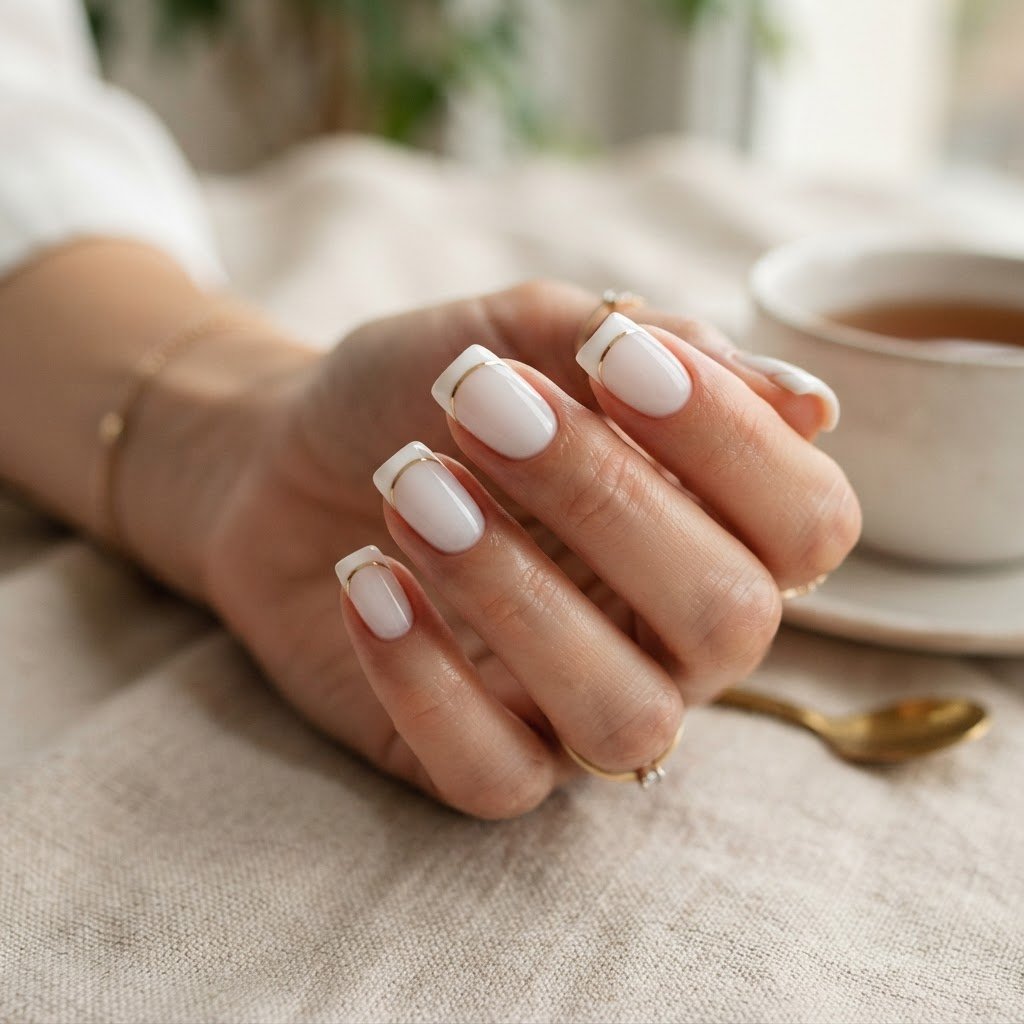 Press on Nails French with Gold Chrome Details Guide