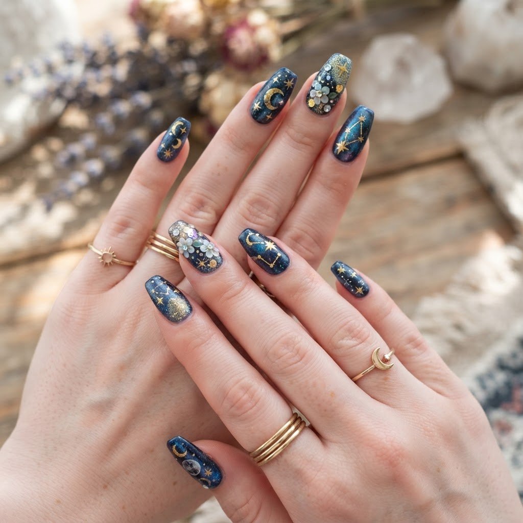 Reusable Celestial Floral Press-On Nails Guide