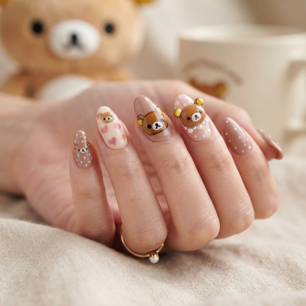 Creative Rilakkuma Press On Nails Ideas for Polka Dot Fans
