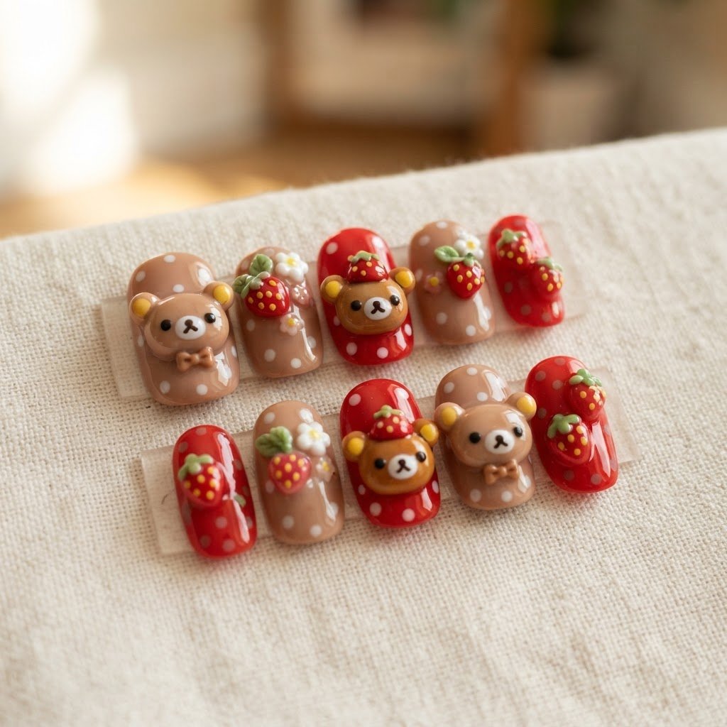 Creative Rilakkuma Strawberry Press On Nails Ideas