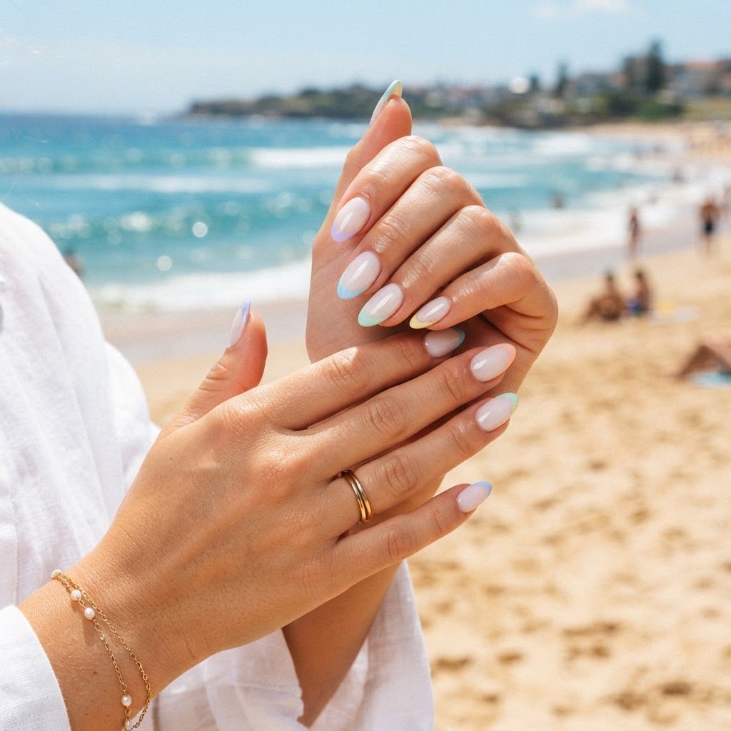 Soft Pastel Press On Nails French Tips for Summer