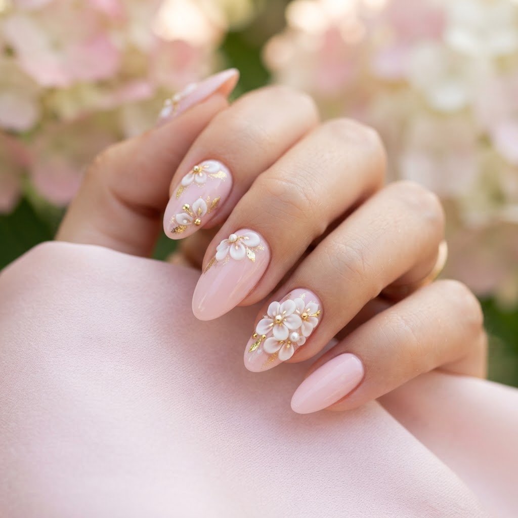 Soft Pink 3D Floral Press-On Nails: Salon-Look in Minutes