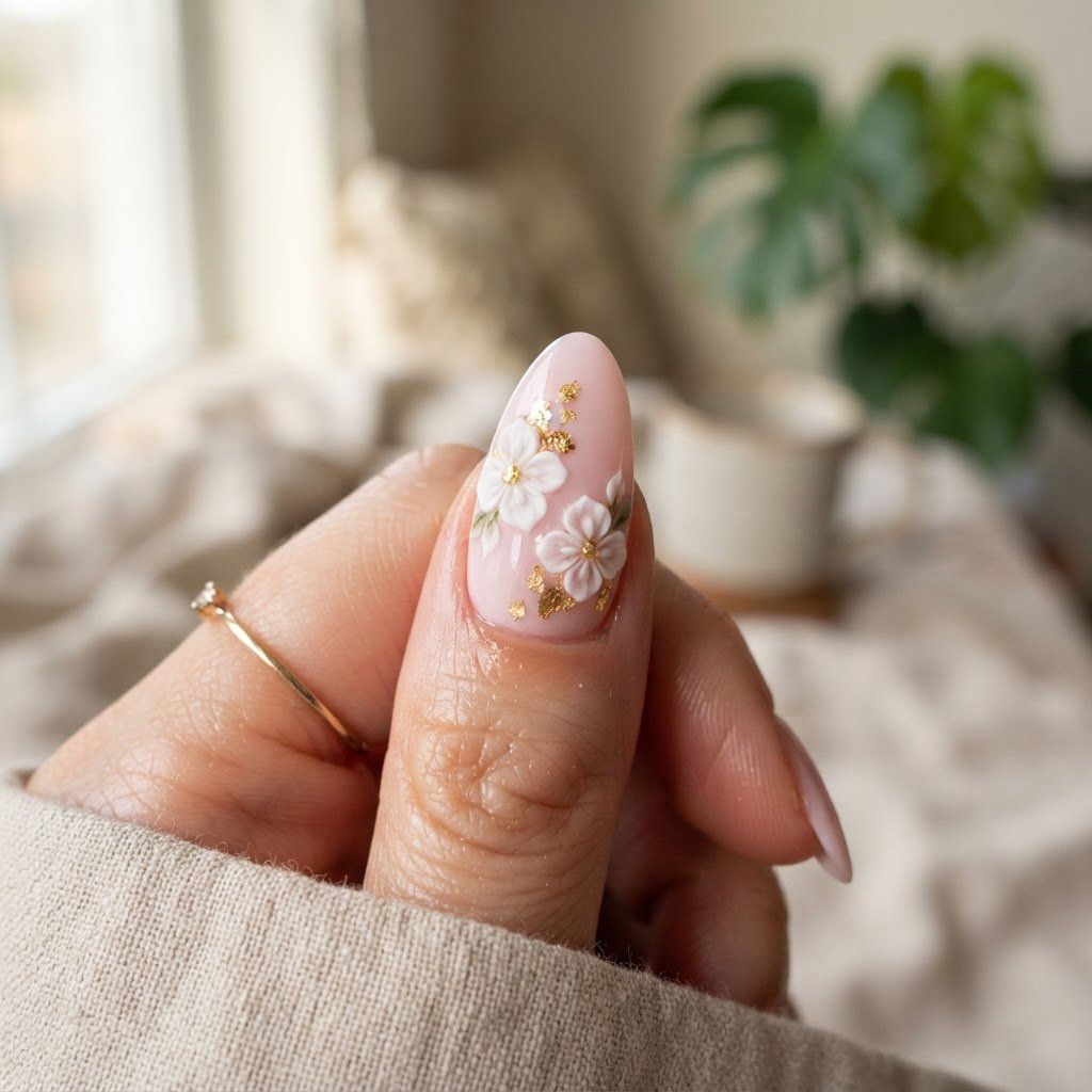 Easy 10-Minute Soft Pink Floral Manicure with Press-Ons