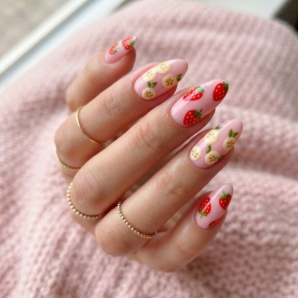 Creative Strawberry Banana Press On Nails Ideas for Summer