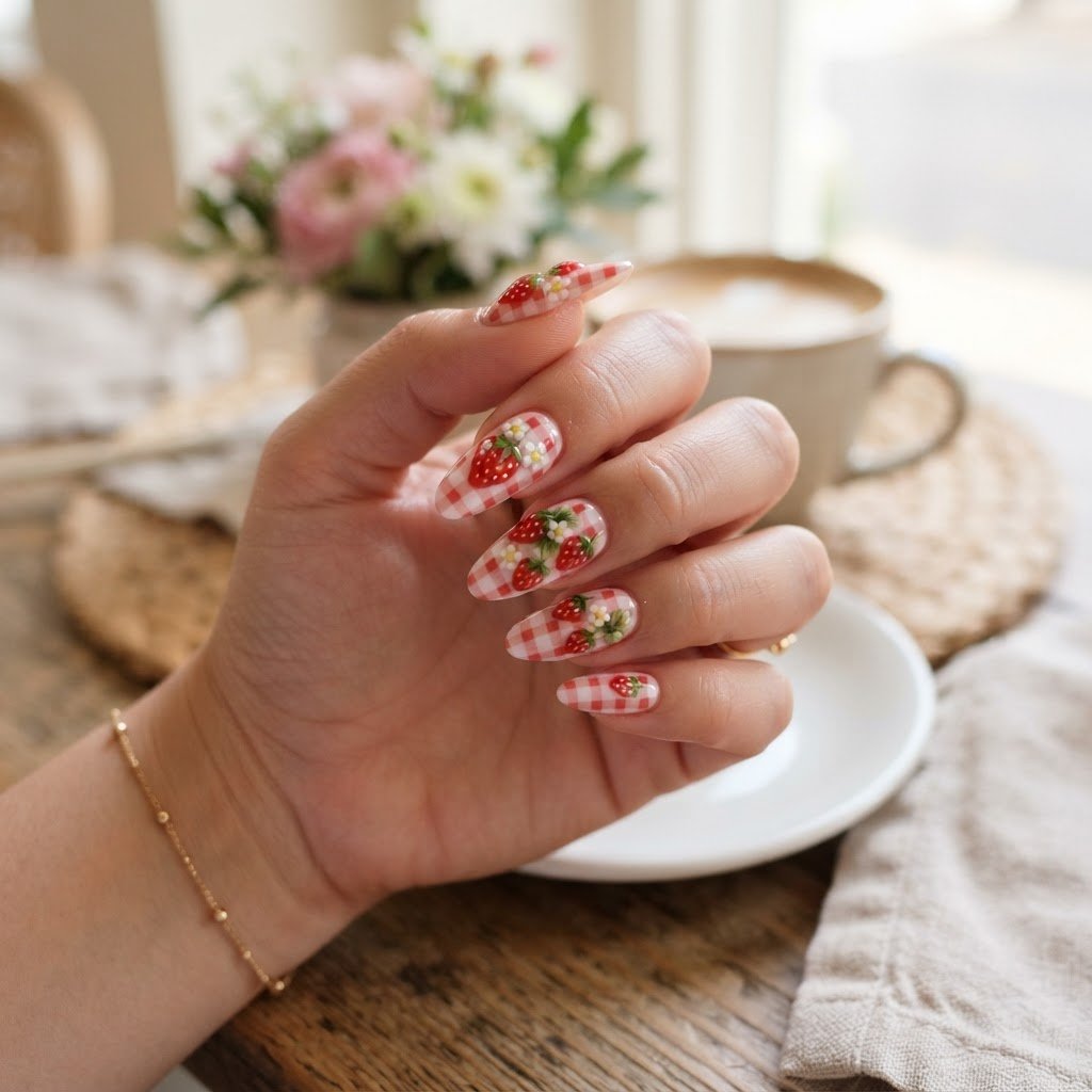 Strawberry Gingham Press On Nails Ideas for Summer 2026