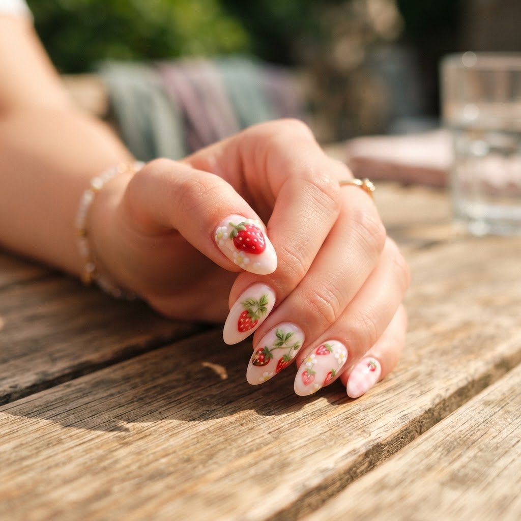 Strawberry Pastel Press On Nails Ideas for Summer
