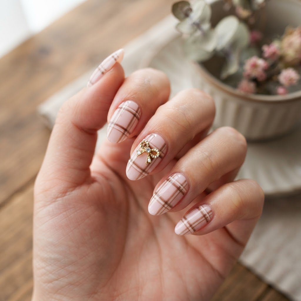 Vintage Coquette Press on Nails Ideas: Plaid & Striped Styles
